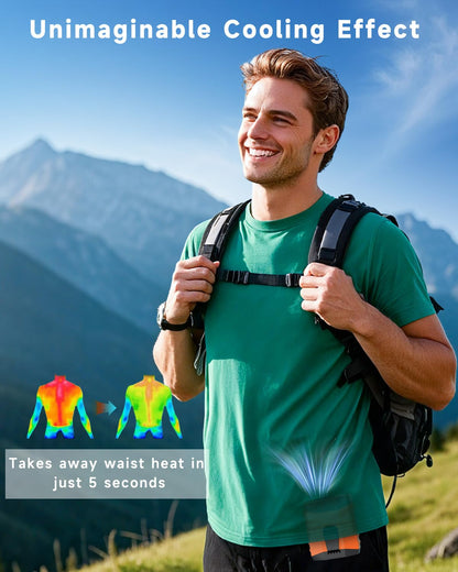 JKBOOM 2025 Smart Portable Rechargeable Fan with LED Light & 25H Runtime, 4-Speed 9200RPM Turbo Cooling Personal Waist Fan, Wearable Neck & Belt Clip for Camping, Outdoor, Hiking - Orange