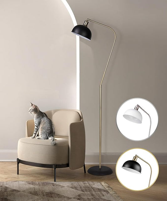 HarvestLand Halo Brass Floor Reading Lamp – Adjustable Modern Reading Light Floor Lamp with Solid Base, Reading Lamps Floor Standing, Black Stand Up Lamps for Living Room or Over Chair Use, Bedroom