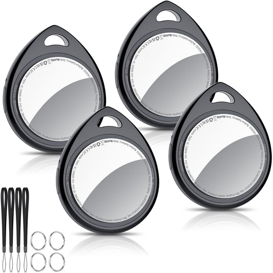 Air Tracker Tags-4 Pack, 5.3 Bluetooth Tracker Work with Apple Find My (iOS Only), 100dB Sound, Smart Tag with Keychain/Lanyard, Item Finder for Luggage/Key/Suitcase, Replaceable Battery, Black.
