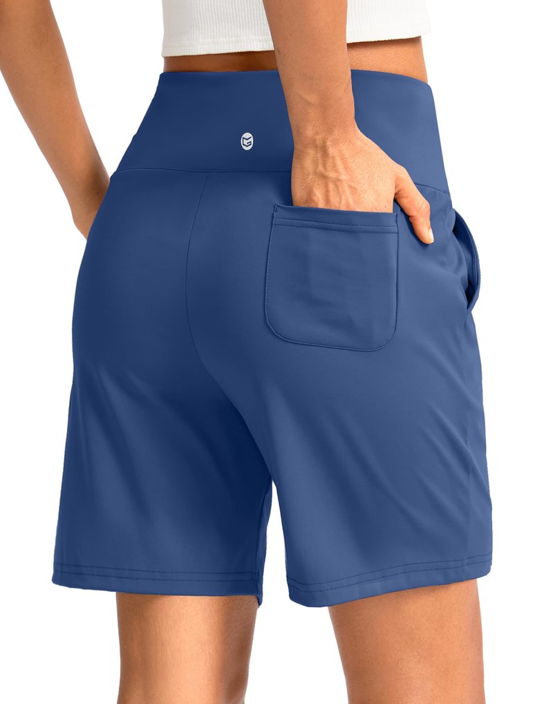 G Gradual Women's Bermuda Long Shorts with Pockets 7" High Waisted Knee Length Shorts for Women Walking Athletic Workout(Blue-L7,3XL)