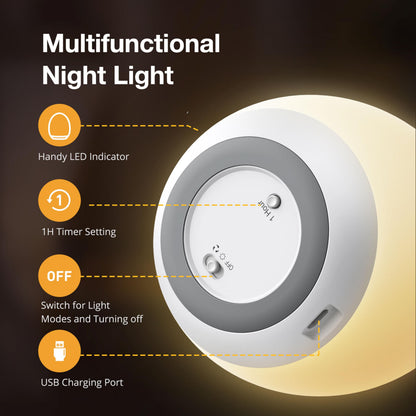 JolyWell Night Light for Kids, Egg Light for Nursery with 7 Changeable RGB Colours & Stepless Dimming, Rechargeable Tap Light with a 1-Hour Timer & Touch Control, Portable Baby Night Light, BPA Free