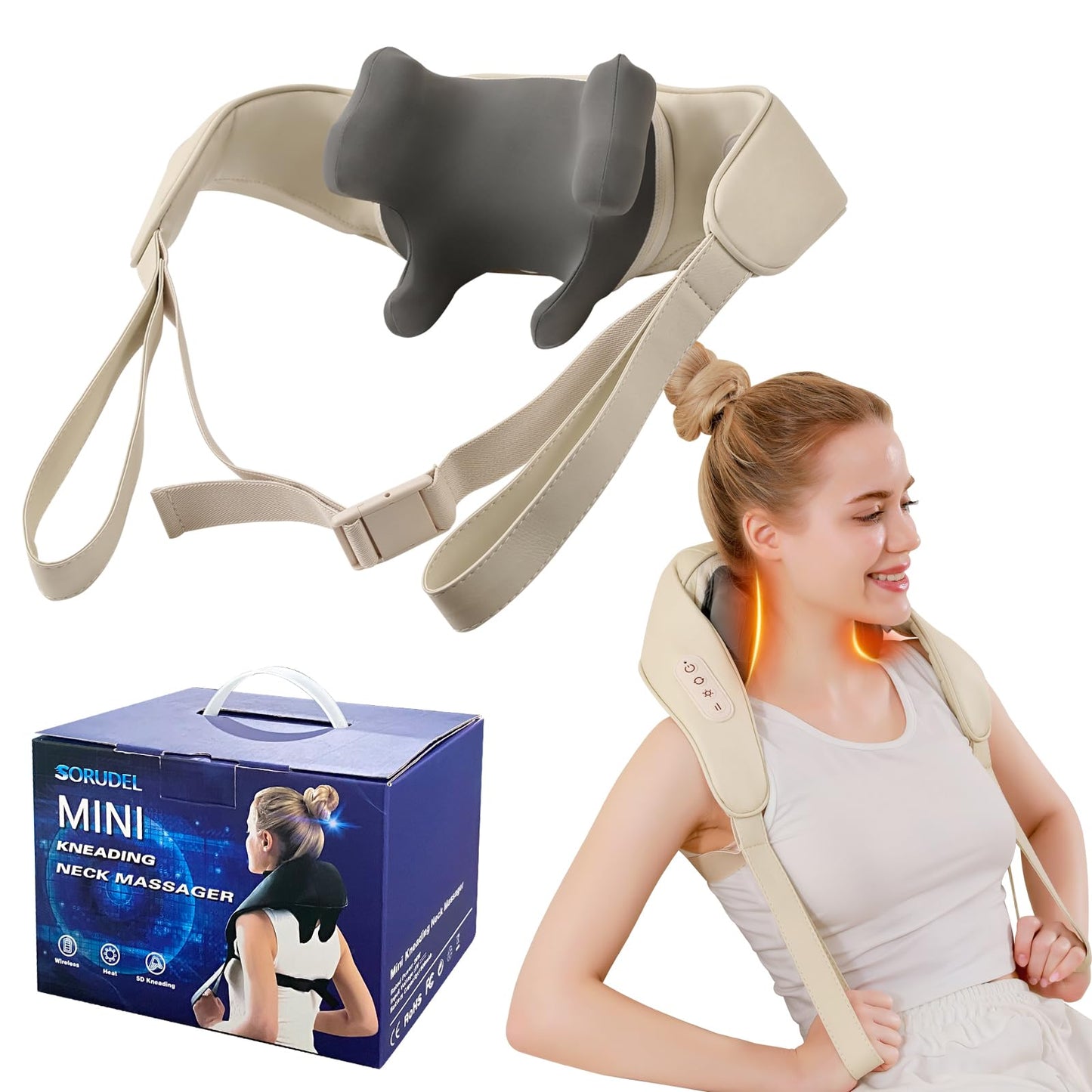 Neck Massager Roller with Heat Shiatsu Deep Tissue Kneading Massager Neck and Back Massager Gift for Mom Dad Christmas Black