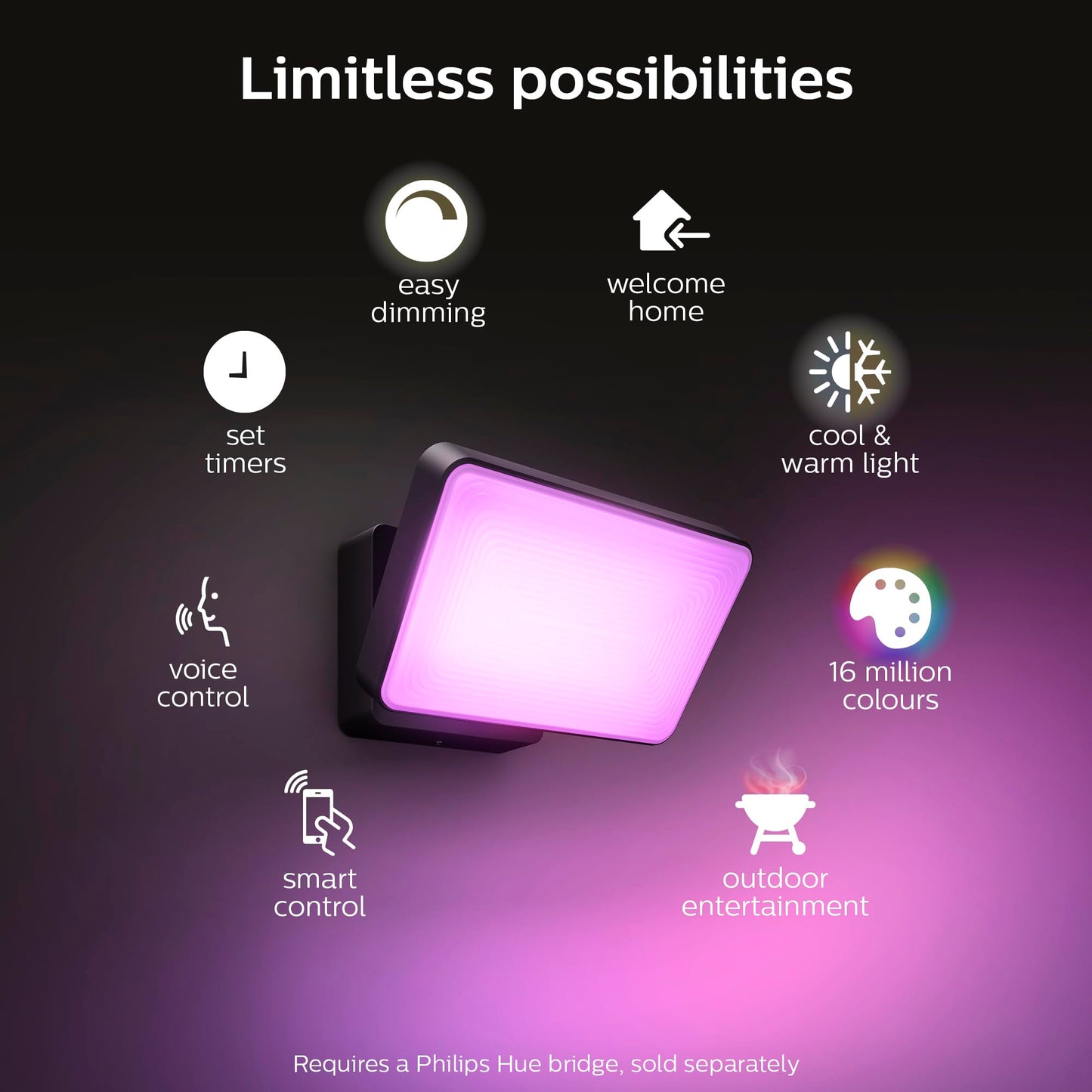 Philips Hue White & Colour Ambiance Discover Outdoor Floodlight, Smart Outdoor Lighting with App and Voice Command, Adjustable Garden Light