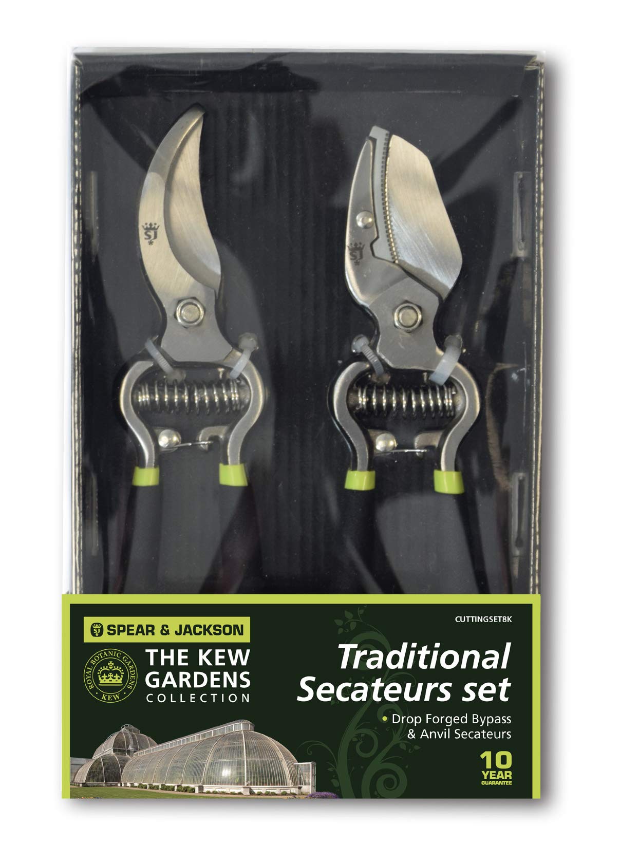 Spear & Jackson CUTTINGSET8K Kew Gardens Collection Vintage Bypass & Anvil Secateur Set, Black
