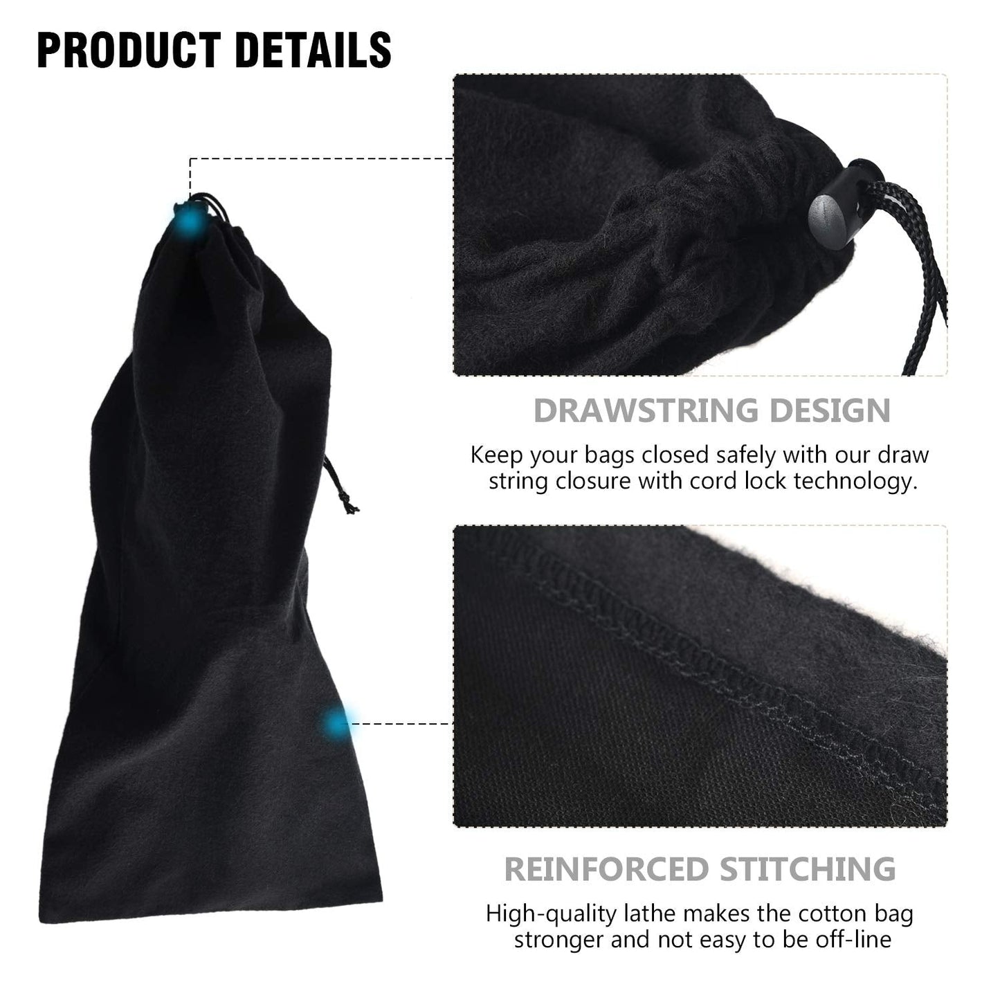 PlasMaller Shoe Storage Bags 100% Cotton with Drawstring For Men and Women for Travel Protecting and Storing Shoes (Black, Set of 4)
