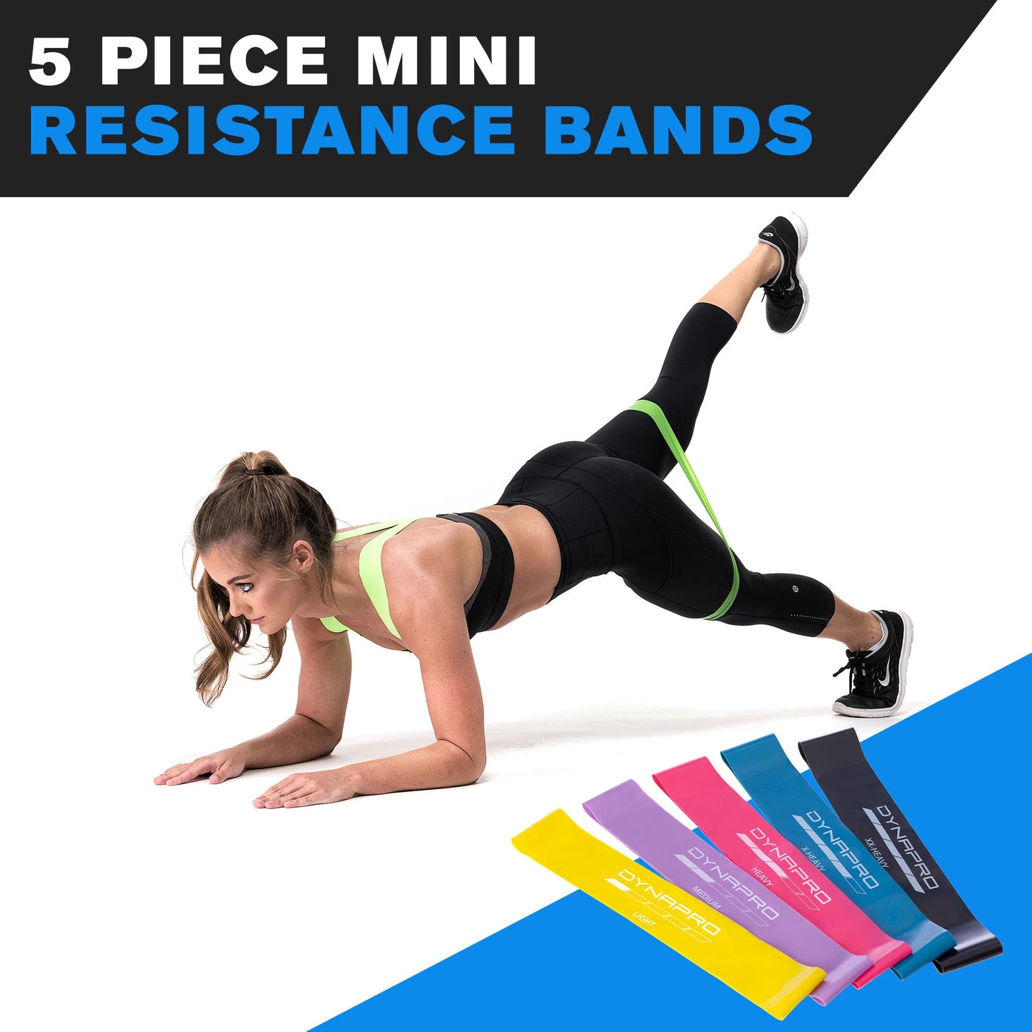 DYNAPRO Resistance Bands- Mini Precision Loop Exercise Bands with E-Quickstart Workout Guide (Pink-Yellow-Blue-Black) Perfect for Any Home Fitness Training Program