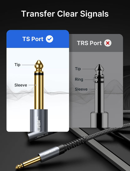 JSAUX Guitar Cable 10 ft, Amp Cord for Electric Guitar/Mandolin/Bass, Pro Audio Instrument Cable with 1/4" Tips(TS Port) Right Angle to Straight-Gray
