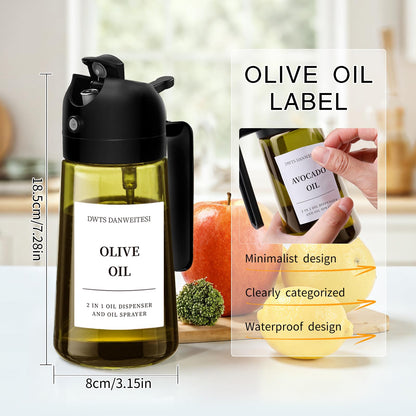 Oil Sprayer for Cooking 2pcs,2 in 1 Oil Dispenser and Oils Sprayer Kitchen Gadgets-16oz Glass Oils Spray Bottle,Mist Olive OilDispenser,Air Fryer,Salad,Grill (White Kitchen Accessories)