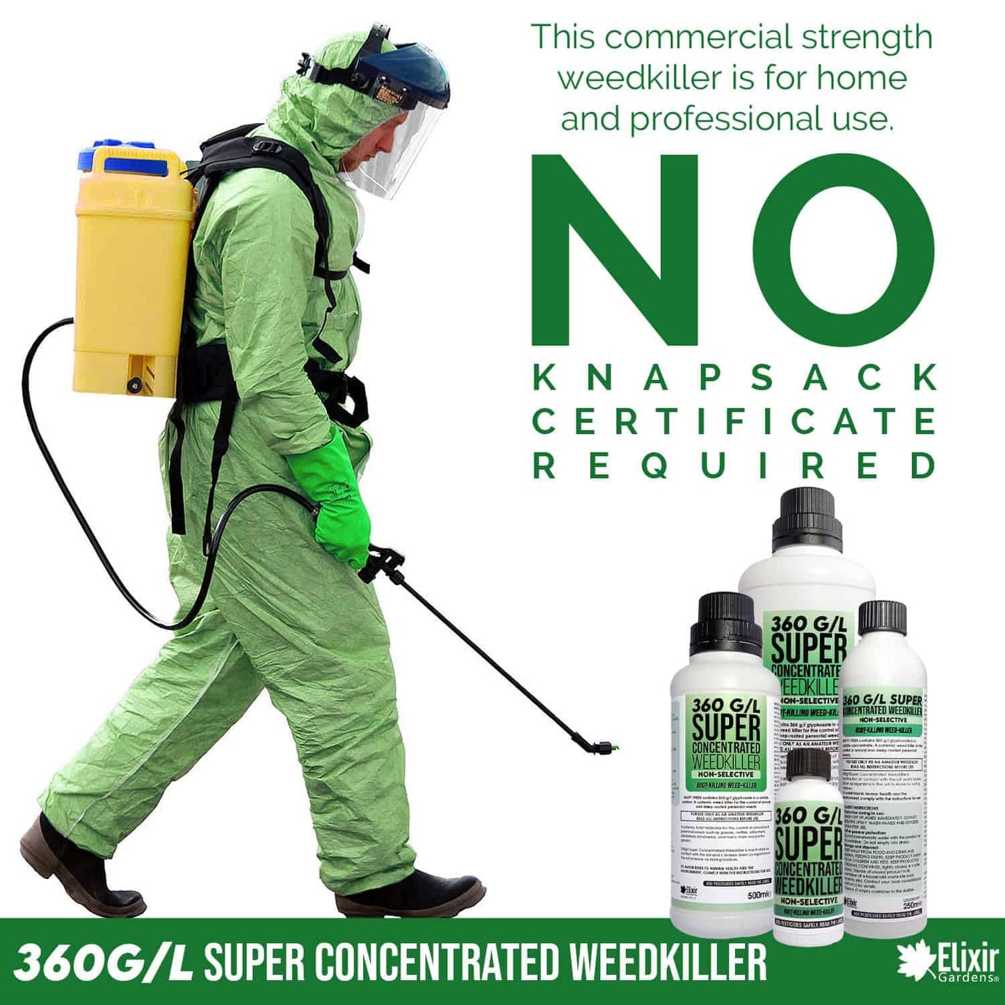 Elixir Gardens 360 g/l Glyphosate Commercial Industrial Strength Weed Killer | Treats up to 3332 sq.m | Concentrated Herbicide/Weedkiller | 2 x 1 Litre Bottle + Measuring Cup & Gloves