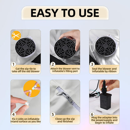 DRHLWZN Air Blower for Inflatables, 12V 1A Replacement Inflatable Fan, Mini Blow up Fan with 3-LED Light String for Halloween Christmas Outdoor Yard Inflatable Decorations