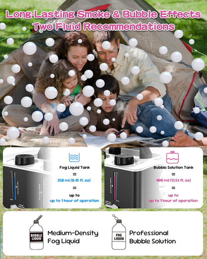 Fog Machine, No Spill Fog Bubble Machine, Portable Smoke Bubble Machine, Bubble Fogger, Bubble Fog Combo Machine for Indoor Outdoor Party Wedding Birthday Photograph Christmas Halloween