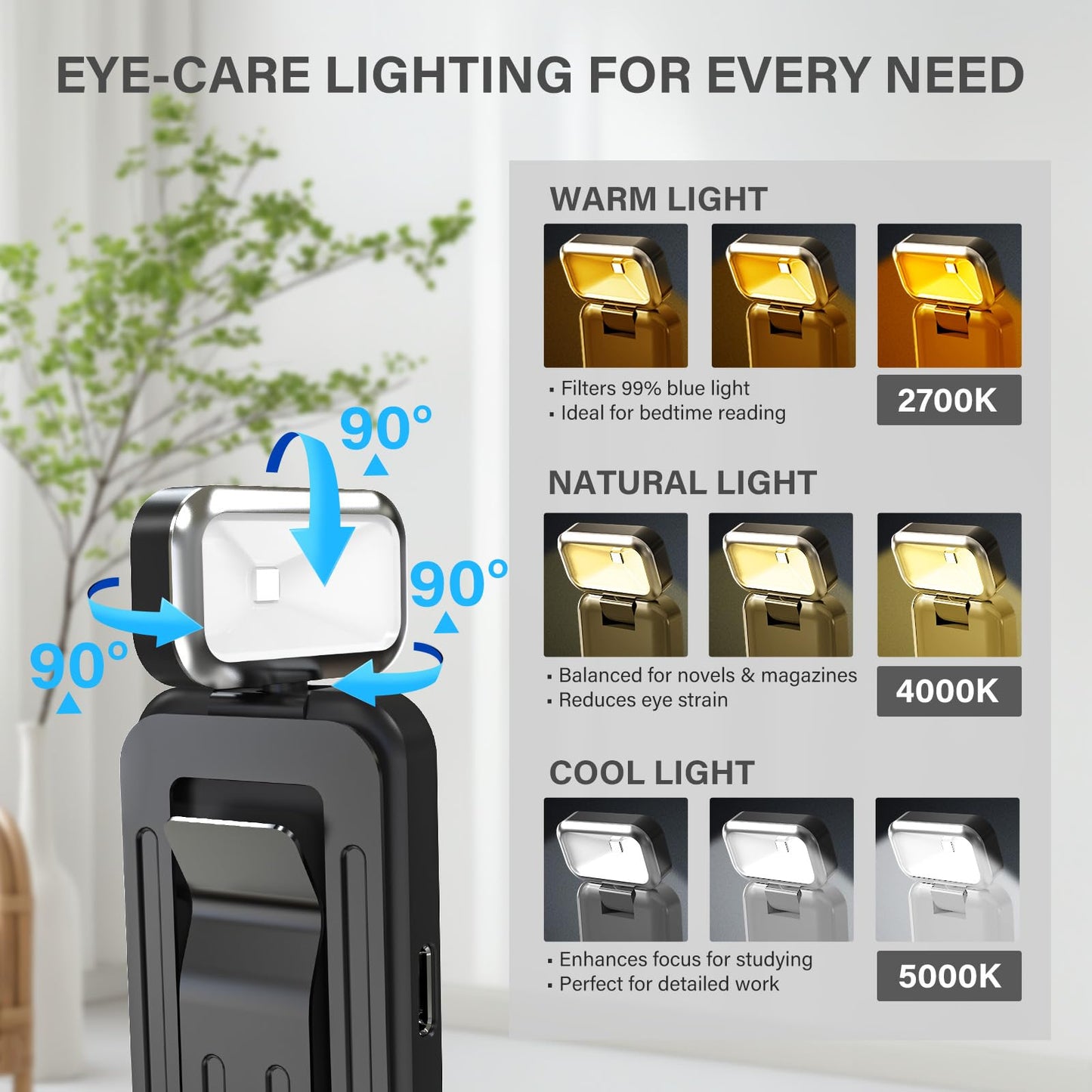 KTEBO Rechargeable Reading Book Light with Clip & Battery Indicator - 9 Luminescence Mode Book Lamp for Night Reading in Bed, Portable 1.6 Oz Ultralight Beside 30H Runtime, Gifts for Book Lovers, Kids