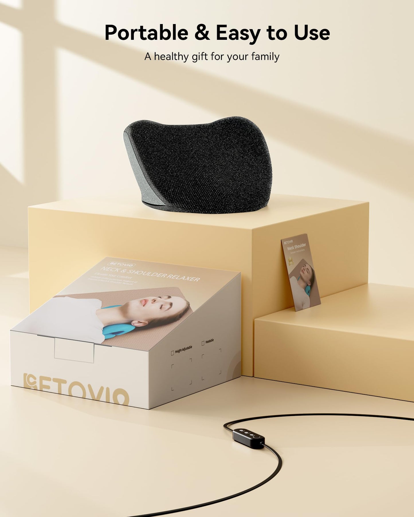 BETOVIN Heated Neck Stretcher for Pain Relief - Neck and Shoulder Relaxer Graphene Heated Cervical Traction Device Neck Pillow Corrector Chiropractic for TMJ Pain Relief Black Medium