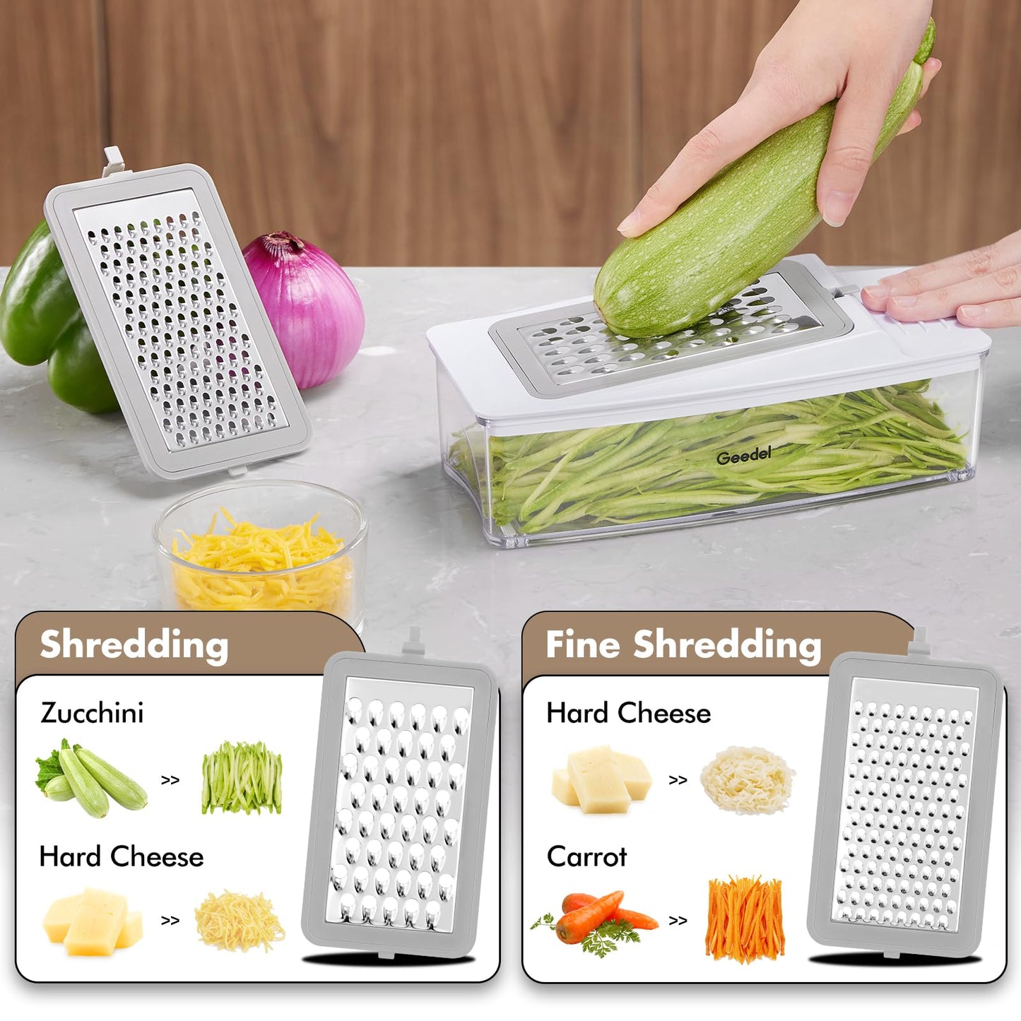 Geedel Vegetable Cutter, Onion Cutter Pro Food Chopper, Kitchen Vegetable Slicer Dicer Cutter Grater, Veggie Chopper with container for Salad Onion Potato Carrot (4 in 1, White)