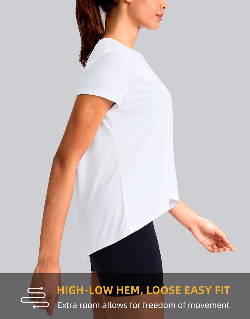 SANTINY Short Sleeve Workout Tops for Women Loose Yoga T-Shirts Sun Protection Breathable Running Athletic Tee Shirts (White_M)