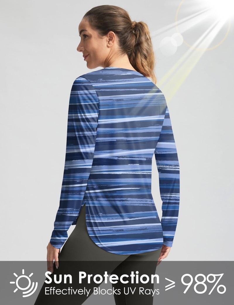 Women's Sun Shirts UPF 50+ Long Sleeve UV Protection Shirt Lightweight Quick Dry Workout Hiking Tops for Women(Ripple Blue,L)