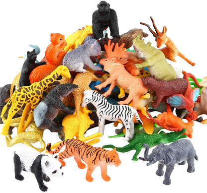 54 Piece Mini Jungle Animals Toys Set,Realistic Wild Animals Figure，Vinyl Pastic Animal Party Favors Toys For Boys Kids Toddlers Forest Small Farm Animals Toys Playset