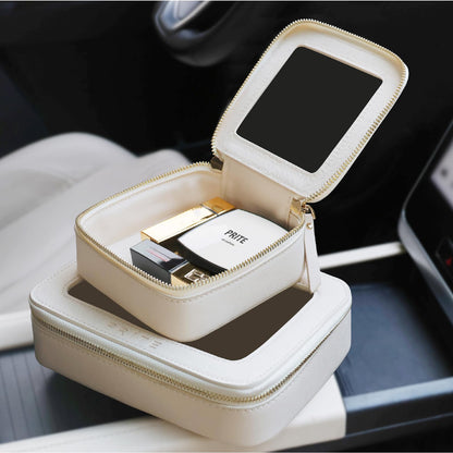 Prite Clear Makeup Bag with Gift Box Waterproof Cosmetic Case Travel Toiletry Bag Car Essentials with Double Zippers (Beige)