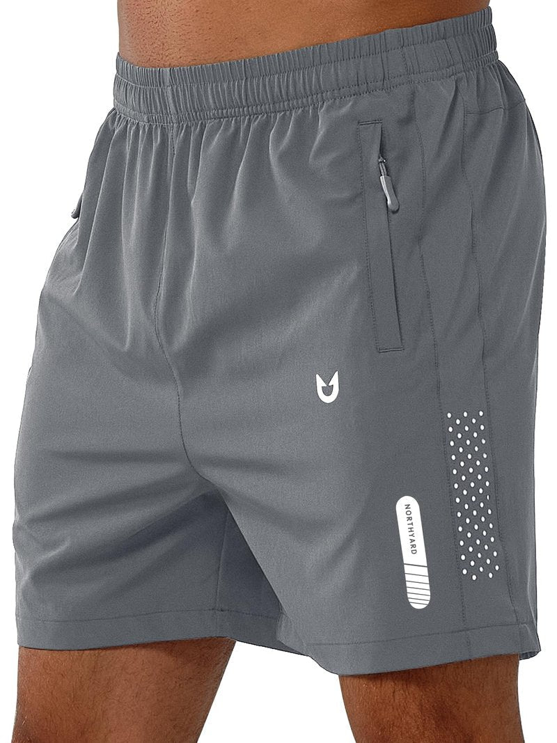 NORTHYARD Men's Athletic Running Shorts Gym Workout 7"/9"/5" Quick Dry Lightweight Sports Basketball Tennis 3 Zipper Pockets SMOKEGREY-5inch 4XL