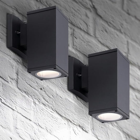 ASD 1 Light Square Dusk to Dawn Outdoor Wall Light Fixture | 60W E26 Socket 120V ETL Cylinder Up Down Lights | LED/CFL/Incandescent Bulb Exterior Wall Sconce | Front Door, Porch, Patio | Black, 2 Pack