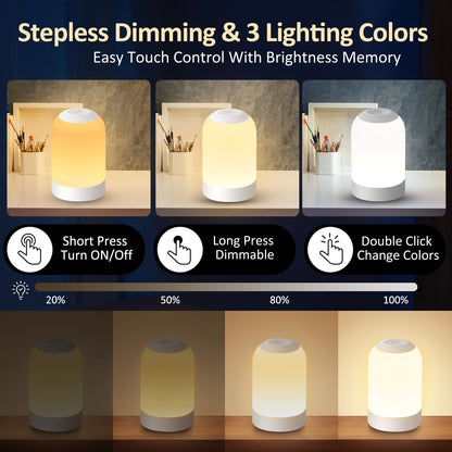 Bedside Touch Night Light, Baby Nursery Nightlight for Kids Adults, Egg Light with Timer, Dimmable Small Cordless Table Lamp for Nightstand/Bedroom/Children's Room, USB Rechargeable, White/Warm/Amber