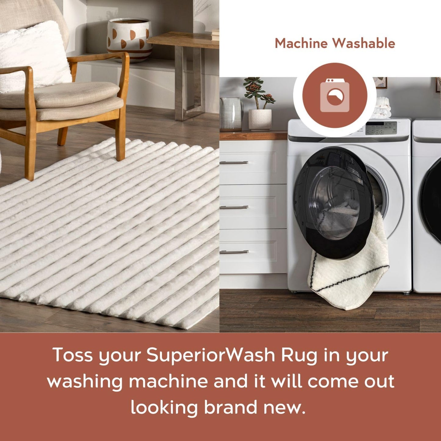 Nuloom SuperiorWash Collection Kai Off-White, 6' x 9', Fluffy and Cozy, High Traffic, Stain Resistant, Easy Clean, Durable Washable Area Rug for Bedroom, Living Room, Dining, Den, Foyer, Entryway