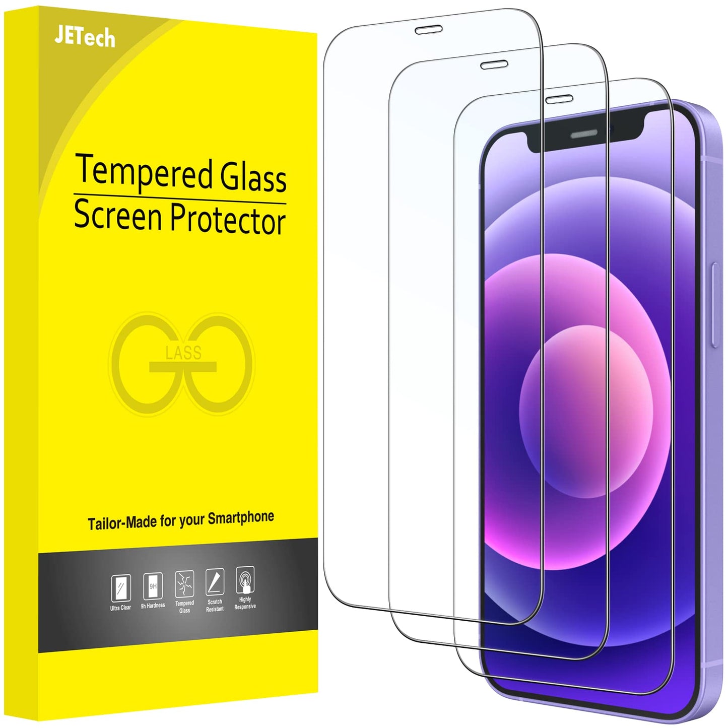 JETech Full Coverage Screen Protector for iPhone 16e 2025, iPhone 13/13 Pro 6.1-Inch, Tempered Glass Film with Easy Installation Tool, Case-Friendly, HD Clear, 3-Pack