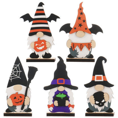 SY Super Bang 5pcs Halloween Wooden Decorations, Halloween Tabletop Centerpiece Gnome Decoration, for Home Indoor Holiday Party Decor Supplies.
