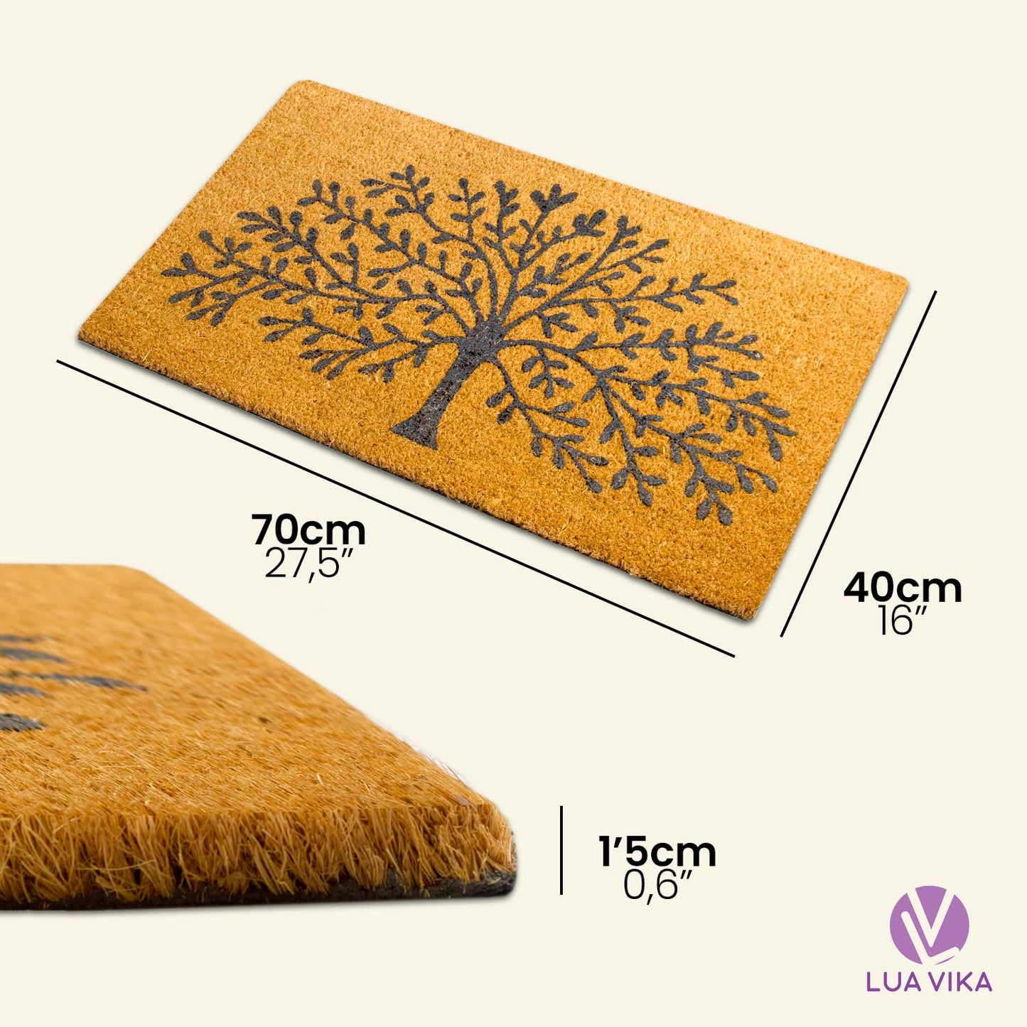 LUA VIKA Coir Doormat, 16''x27.5'', Tree of Life, Outdoor Indoor Welcome Mat for Home Entrance