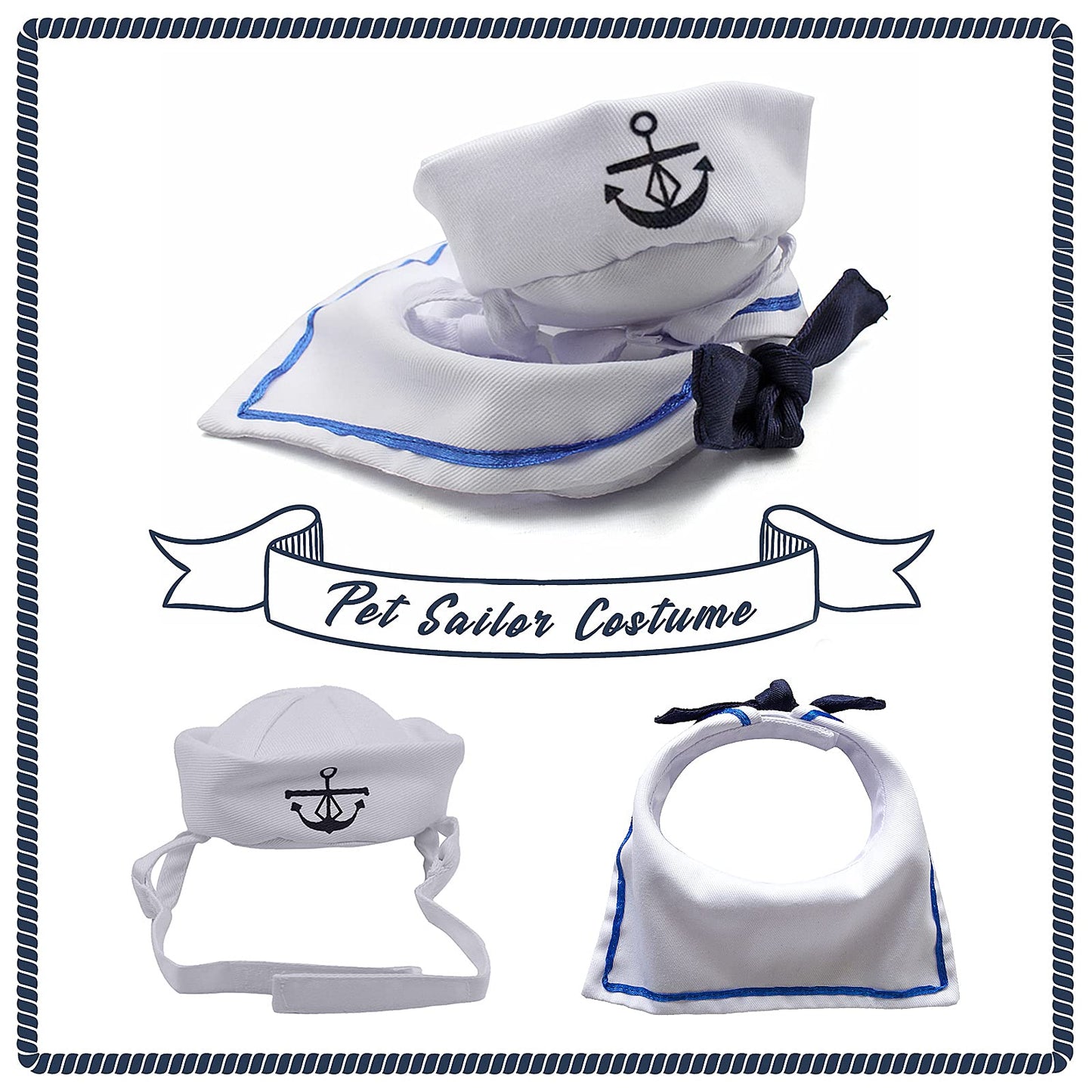 NAMSAN Pet Sailor Costume for Cats Small Dogs, Cat Halloween Costumes, Small Dog Sailor Outfit, Cat Sailors Hat with Tie Collar, Pet Navy Costume for Kitten Puppy Statue Toys Decoration