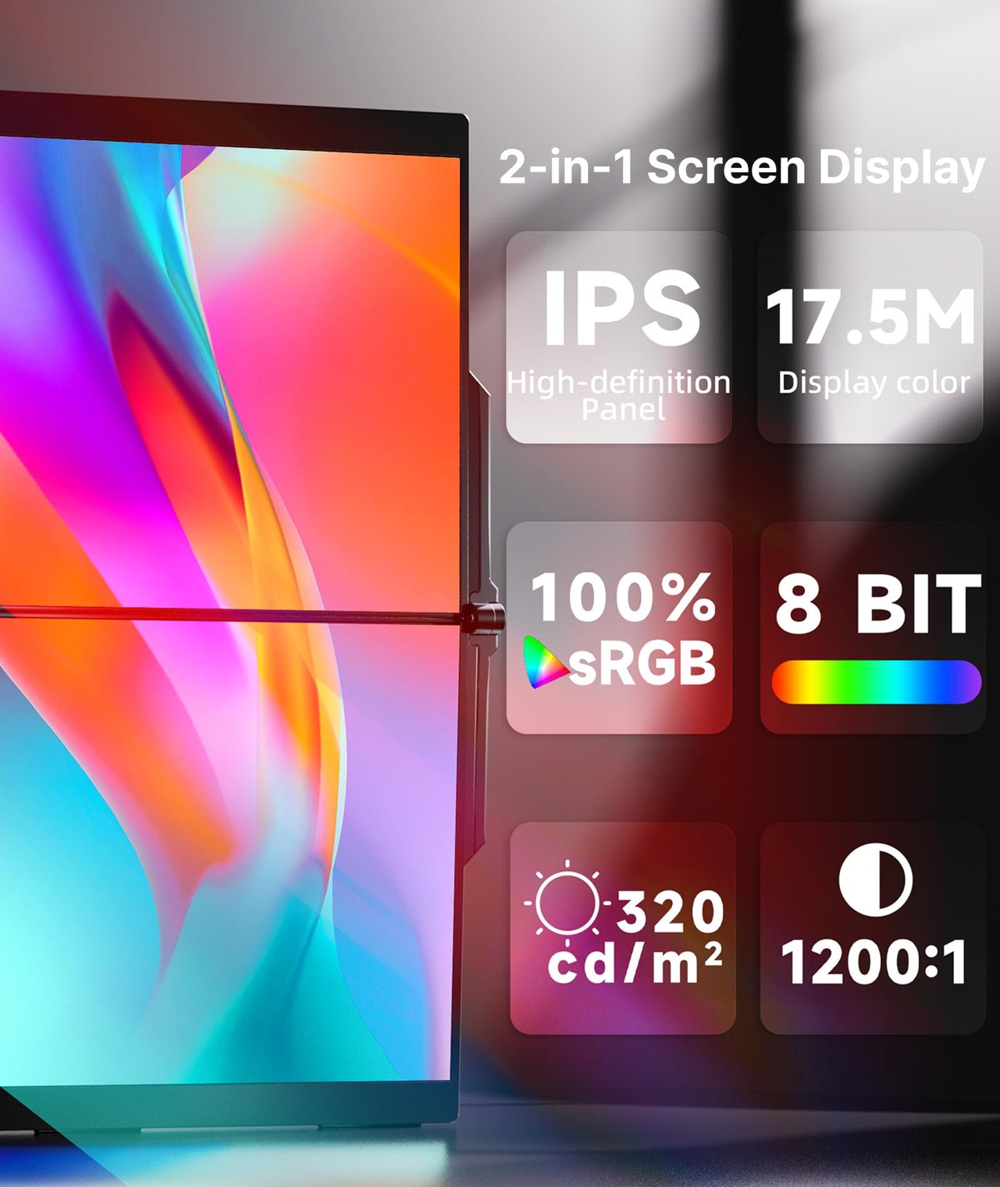 Ingnok Portable Monitor, 18.5 Inch FHD 1080P 100% sRGB Laptop Screen Extender USB C HDMI Portable Gaming Monitor w/Smart Cover & Speakers, External Monitor for Laptop Mac PC