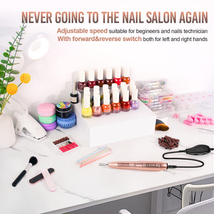 20000RPM Electric Nail Drill Compact Portable Efile Professional Manicure Pedicure Nail File Drill Kit for Acrylic, Gel Nails and Home Salon Use