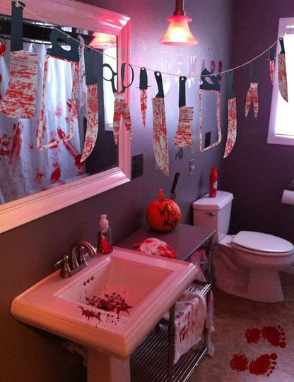 24PCS Halloween Bloody Weapons Garland, Scary Props Banner Garland Hanging Decor Horror Tools for Yard Indoor Outdoor Haunted House Vampire Zombie Party Supplies