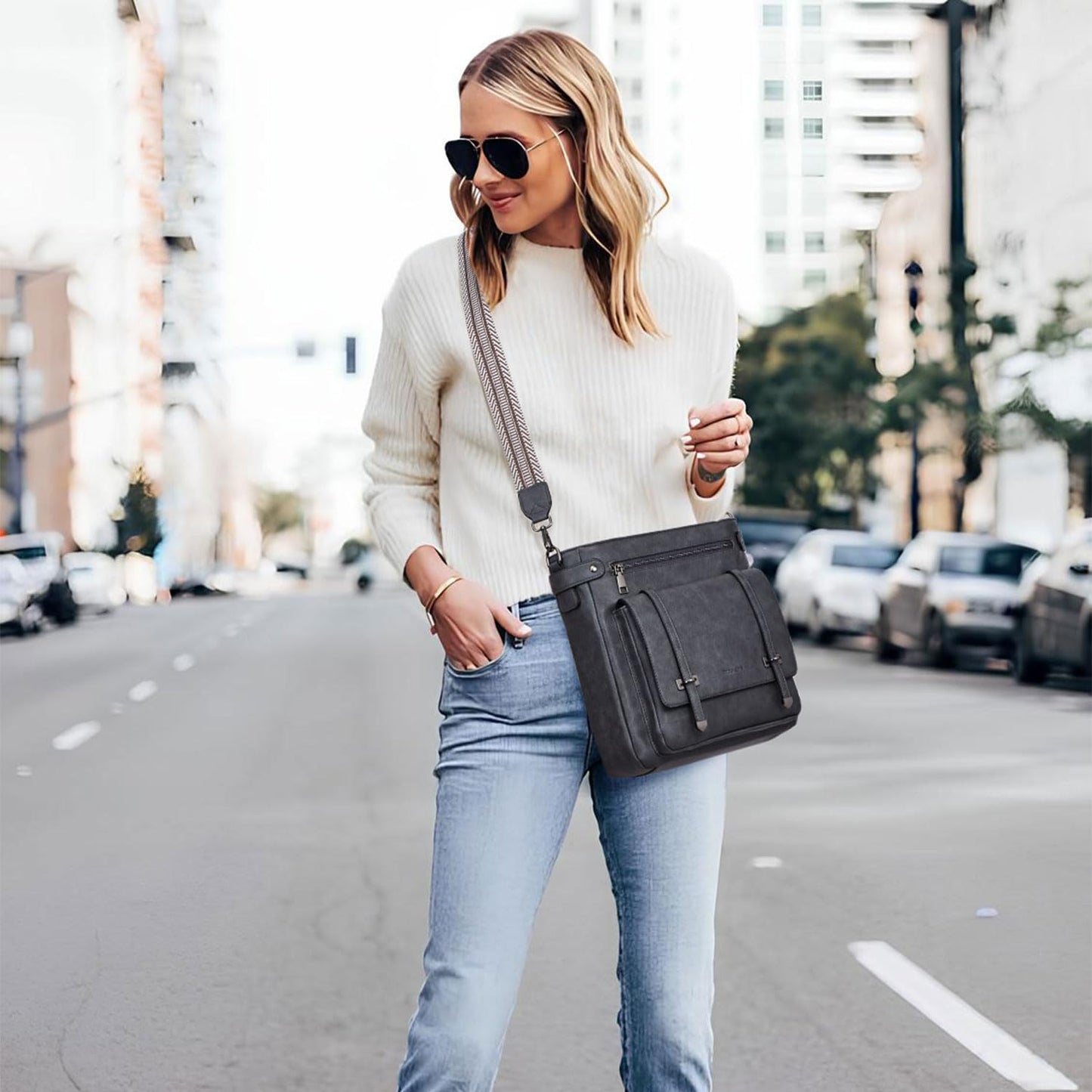 Roulens Crossbody Bags for Women,Multi Pocket Crossbody Purses Vegan Leather Shoulder Handbags Travel Purse Adjustable Strap