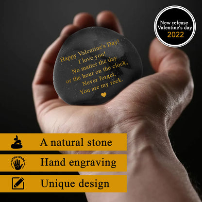 Happy Valentines Day Gift - Black Polished You are My Rock Engraved Pebble - Emotional Valentines Gifts for Him, Valentines Gifts for Her - Boyfriend Gifts, Girlfriend Gifts, Gifts for Couples