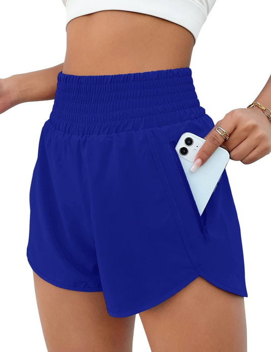 BMJL Women's Athletic Shorts High Waisted Running Short Pocket 2.5" Sporty Shorts Gym Elastic Workout Shorts(S,RoyalBlue)
