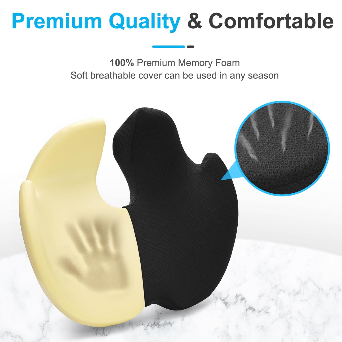 Ajteogy Memory foam Seat Cushion-Ergonomic Tailbone Support, Cushion Engineered for Long-Term Siting-Soft, Supportive, and Breathable