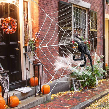 ESSENSON Halloween Decorations - 12 FT Giant Round Spider Web and Fake Large Hairy Spider Props Scary Halloween Yard Door & Outdoor Decor with Super Stretch Cobweb Decorations Party Favors