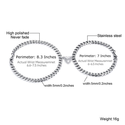 TempBeau 2pcs/Set Couple Bracelet, Relationship Matching Bracelet for Men Women, Stainless Steel Cuban/Figaro Chain BFF Promise Bracelet, Gifts for BF GF Him Her