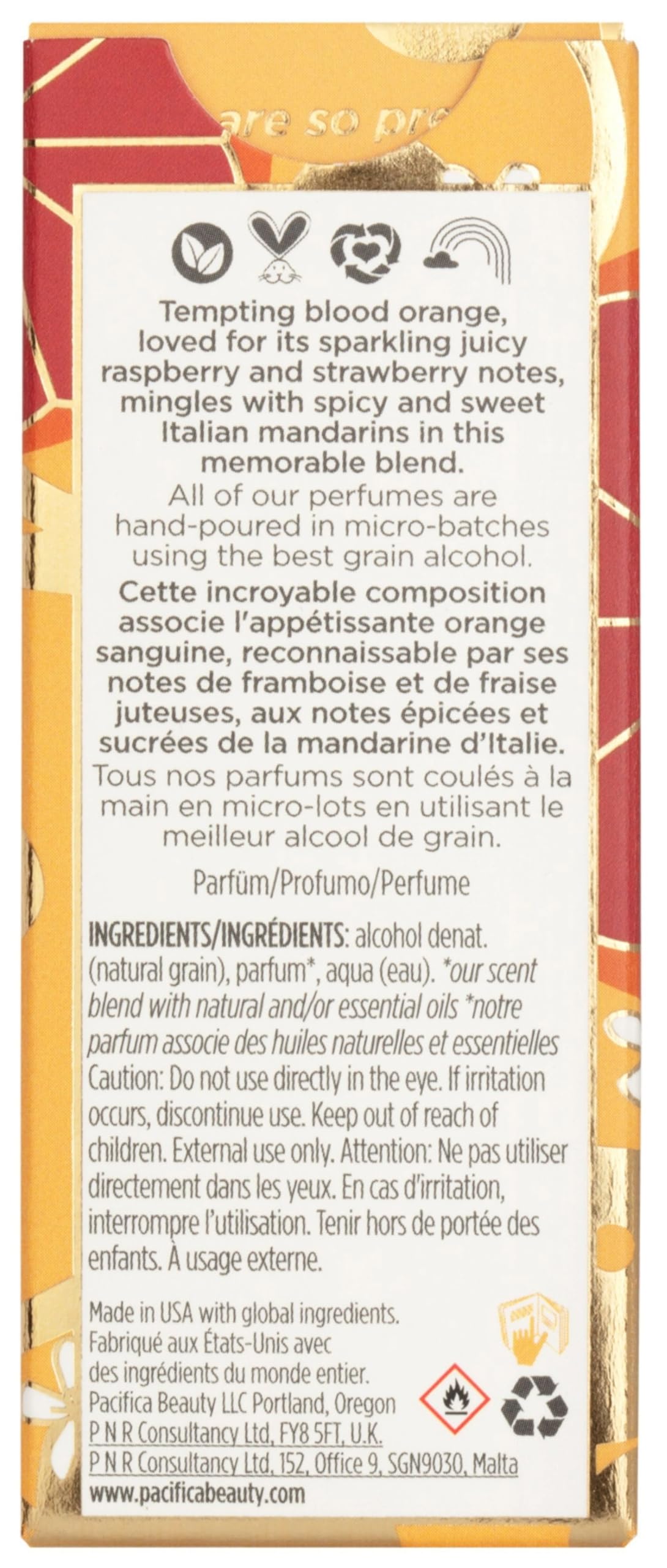 Pacifica Tuscan Blood Orange Perfume Spray for Women - Vegan, Cruelty-Free, Made in USA