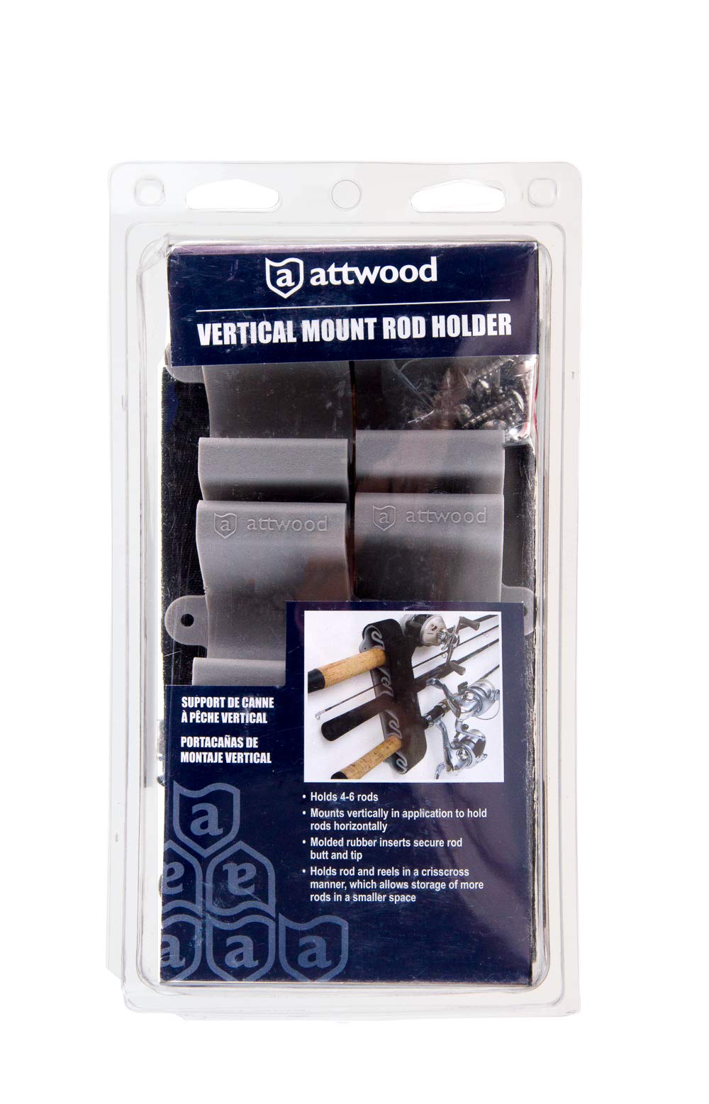 Attwood 12761-7 Vertical Mount Rod Holder, Fishing Rod Storage, Gray Plastic, Holds 4 to 6 Rods