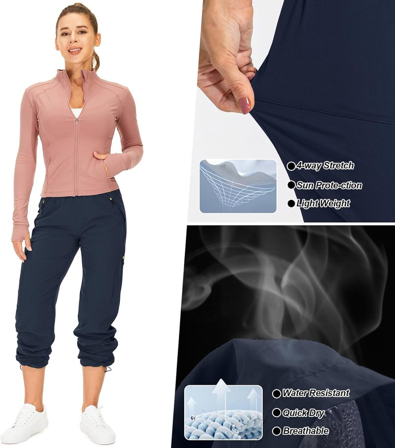 Women's Quick-Dry Hiking Pants - Lightweight UPF 50 Travel Cargo Pants with Zipper Pockets | Ideal for Golf & Safari