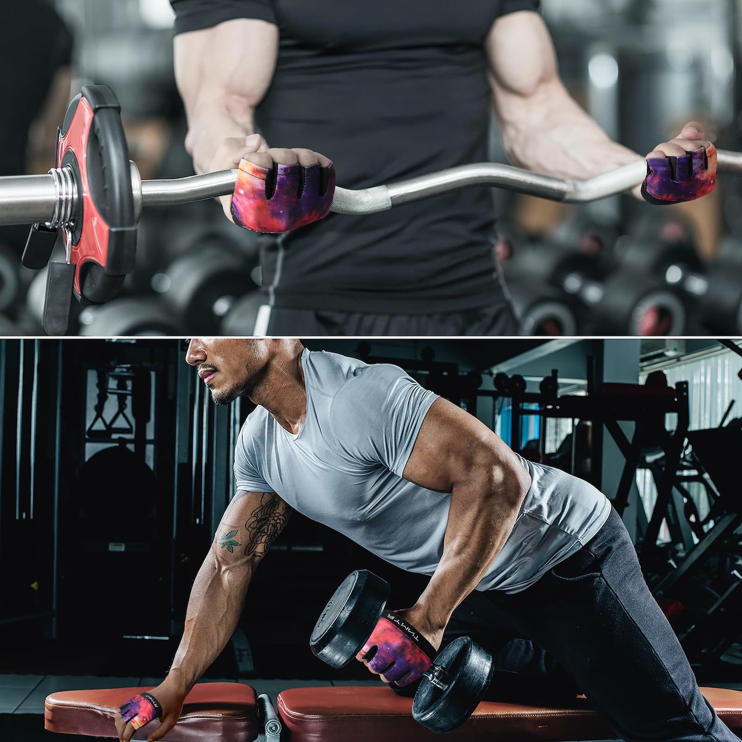 RYMNT Minimal Workout Gloves, Micro Weight Lifting Gloves Grip Pads with Full Palm Protection & Extra Grip for Women Weightlifting,Gym,Cross Training,Powerlifting,WODs.GalaxyPL-Large