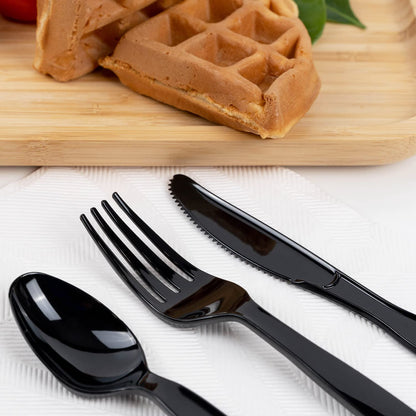 POSATE Heavyweight Plastic Spoons, Black, Pack of 100, Disposable Utensils for Party Supply
