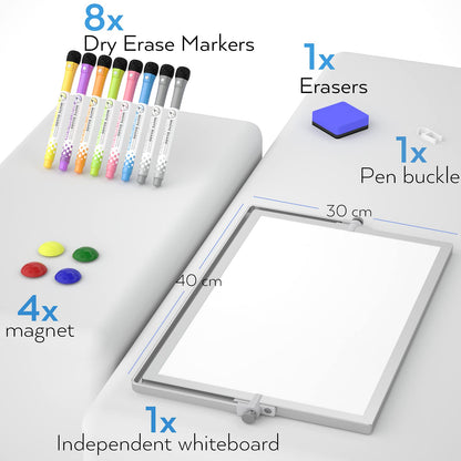 Nicpro Dry Erase Mini Whiteboard A3, 40 x 30 cm Double Sided Small Magnetic Desktop White Board with Stand, 8 Pens, 1 Eraser,4 Magnet, Portable Board Easel for Kids Students School Supplies Office