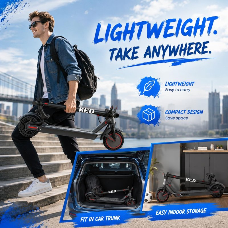 KEQ Electric Scooter Adults 10" Tires,22Mph 500W Motor 30 Miles Range Dual Suspension Shock Absorption Dual Braking System Portable & Foldable E Scooter for Travel and Campus Use
