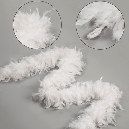 Larryhot 60g White Feather Boa - 2 Yards Turkey Boa Feathers for Party Bulk,Christmas,Wedding Centerpieces,Costume,Concert,Pet and Home Decoration (White)