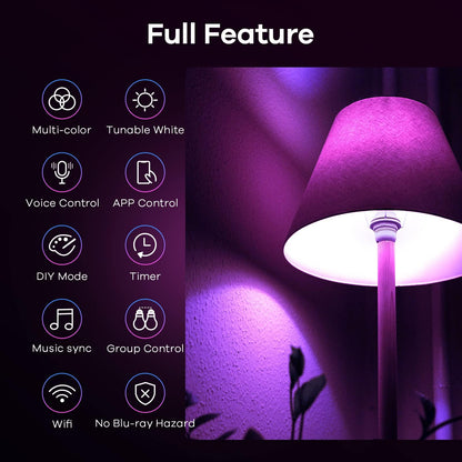 Linkind Matter Smart Light Bulb, WiFi Smart Bulbs, Work with Apple Home, Siri, Alexa, Google, SmartThings, RGBTW Color Changing Bulbs Mood Lighting, Music Sync, A19 E26 60W, 2.4Ghz WiFi 6 Pack