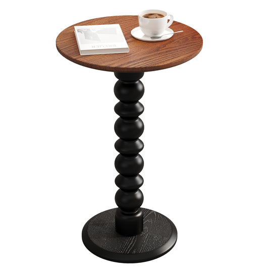 zaowofires Solid Wood Round Side Table, Small Drink Table,Cocktail Table, Wooden Pedestal End Table, Plant Stand for Living Room, Bedroom,Office and Corners (Walnut/Black, 11.8" W*21.65" H)