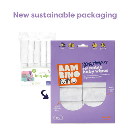 Bambino Mio, Reusable Baby Wipes - Everyday - Eco-Friendly, Chemical-Free, Double-Sided Washable Wipes, Pack of 10, Cloud